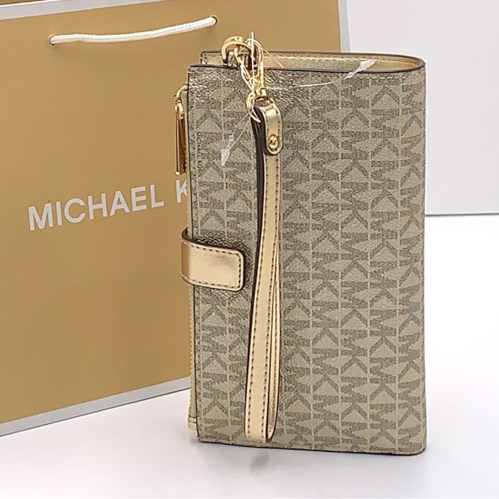 Michael Kors Large X Chain Shoulder Tote & Large Double Zip Wallet Pale Gold - Picture 13 of 16